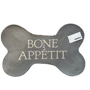 BONE APPETIT woven grey and cream dog mat New with Tags